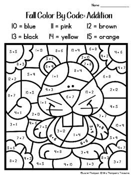 Fall Coloring Pages Color By Code 2nd Grade by Mrs Thompson's Treasures