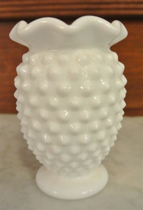 Vintage White Milk Glass Hobnail Small Vase With Scalloped Top Antique Price Guide Details Page
