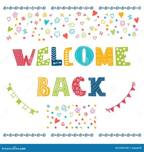 Welcome Back Lettering Text Hand Drawn Design Elements Stock Vector