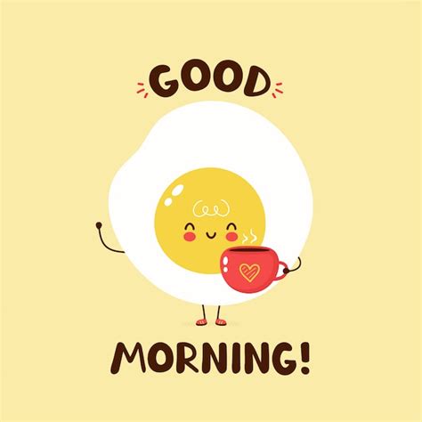 premium vector cute happy fried egg hold coffee cup with heart vector cartoon character