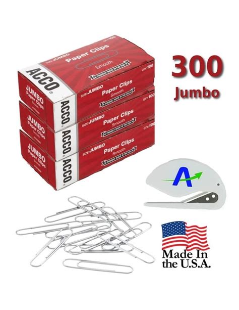 Acco Jumbo Smooth Paper Clips 300 Total Paper Clips Paper Jumbo
