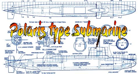 Full Size Printed Plan To Build A 196 Scale Polaris Type Submarine Su