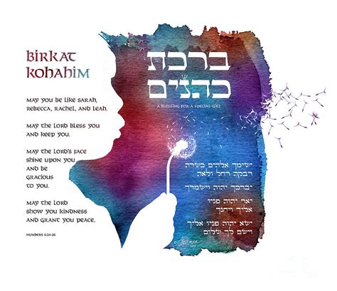 Birkat Kohanim Blessing For Special Girl Watercolor Papercut Blue