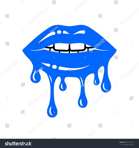 Dripping Lips Sign Blue Glossy Lipstick Stock Vector Royalty Free