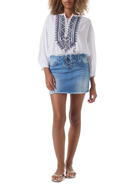Melissa Odabash Keely Blue Denim Lace Up Short Skirt Official Website