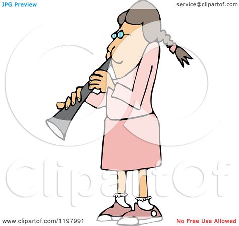 Cartoon Of A Girl Dressed In Pink Playing A Clarinet Royalty Free