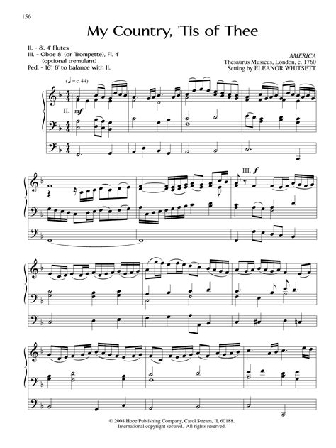 My Country Tis Of Thee Sheet Music Eleanor Whitsett Organ