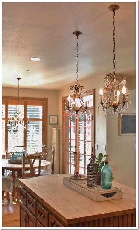 Kitchen With 3 Beautiful Chandeliers 2 Over The Island And 1 Over The