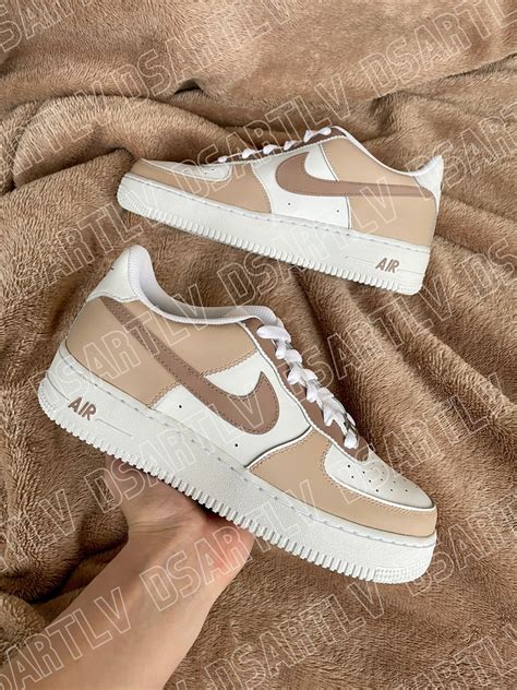 Nike Air Force 1 Custom Sneakers Beige Brown Etsy