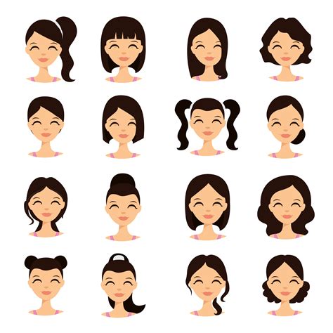 Young Pretty Women Pretty Faces With Different Hairstyles Cartoon