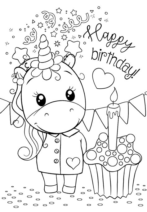Unicorn Cake Unicorn Happy Birthday Coloring Pages - joanamtfjoana