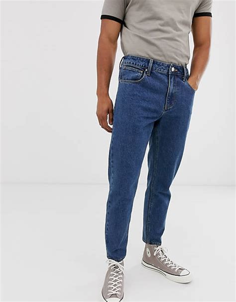 Asos Design Classic Rigid Jeans With Elasticated Waist In Dark Stone Wash Asos