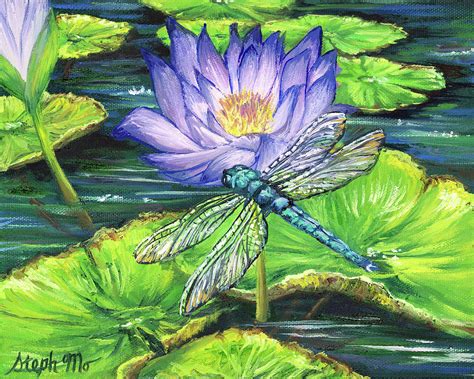 Dragonfly And Water Lilies Painting By Steph Moraca