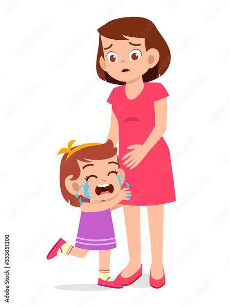 Sad Little Kid Girl Cry With Mom Stock Vector Adobe Stock