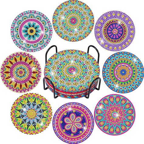 Diamond Art Painting Coasters Kit 8 Pieces Mandala Diamond