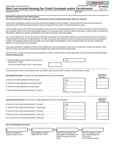 Form Tc 40lic Fill Out Sign Online And Download Fillable Pdf Utah