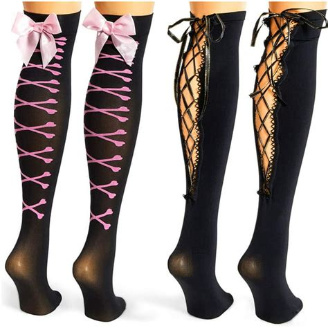 Spooky Central Thigh High Stockings For Women Lace Up Knee High
