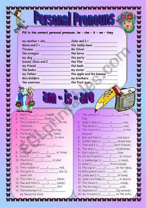 Test Personal Pronouns Verb To Be Colors And Numbers Esl Worksheet My