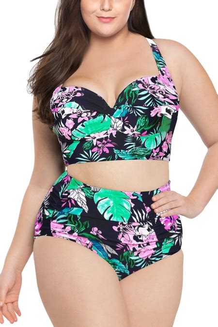 Tropical Floral Push Up Bikini Plus Size High Waist Swimsuit [lc410823color] 10 99 Cheap