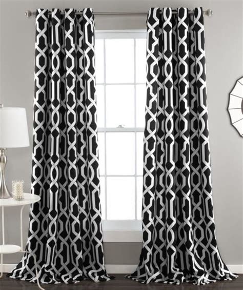 Set 2 Black White Geometric Window Curtains Panels Drapes