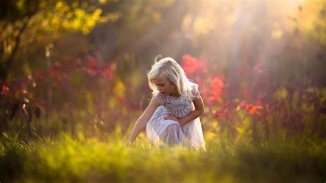 Children Nature Sunlight Blonde Depth Of Field White Dress