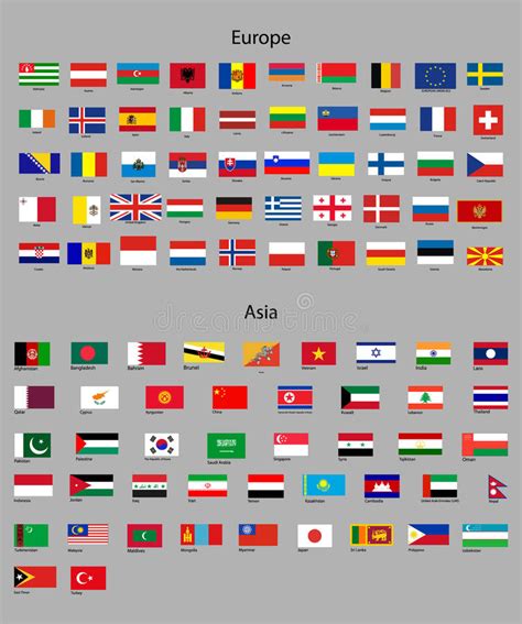 Flags Of Asia And Europe Stock Vector Illustration Of Continent