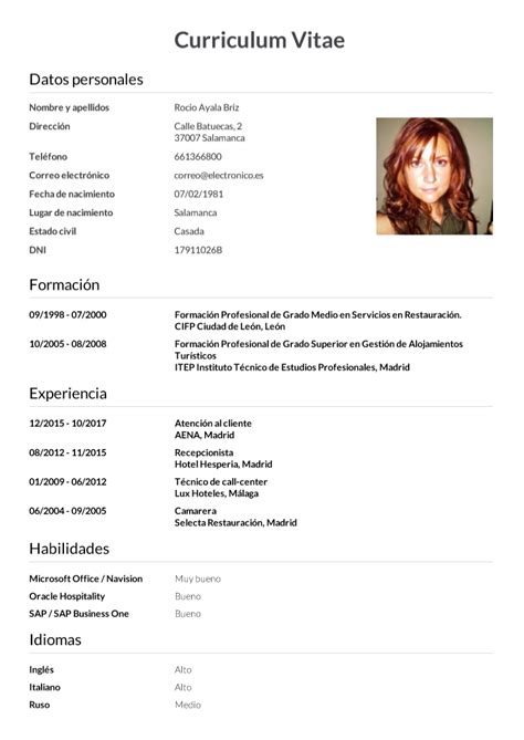 Ejemplo 1 de curriculum vitae. Enviar curriculum para trabajar en Mango - Enviar ...