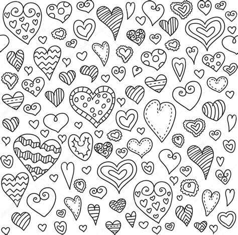 Love Hearts Seamless Pattern Doodle Heart Romantic Background Vector