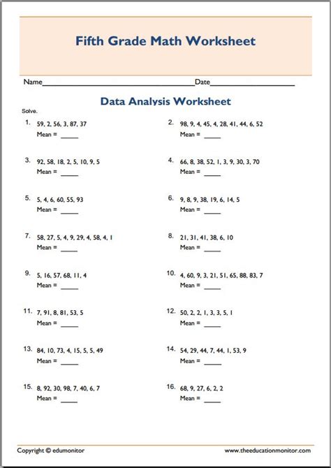 Finding The Average Worksheet