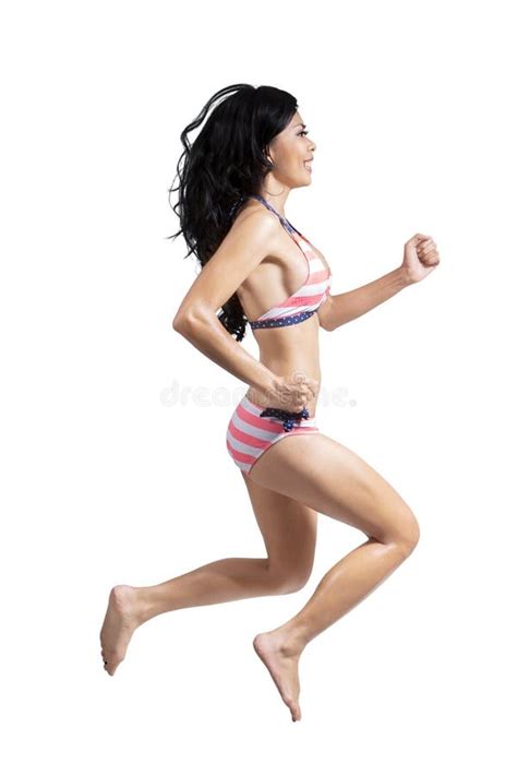 Attractive Woman In Bikini Running Isolated Stock Photo Image Of