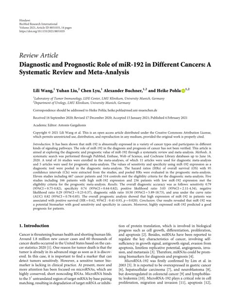 Pdf Diagnostic And Prognostic Role Of Mir In Different Cancers A
