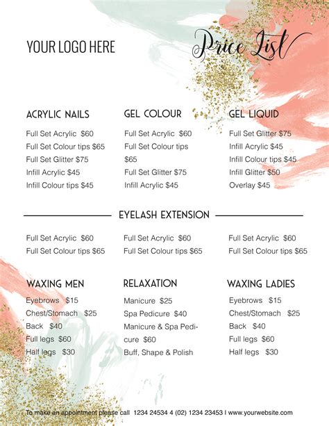Free Printable Nail Salon Price List Template

