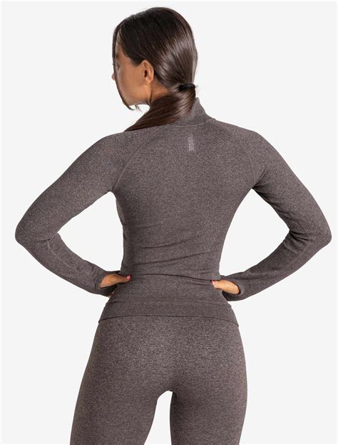 Core Seamless Long Sleeve Crop Top Brown Marl Pursue Fitness