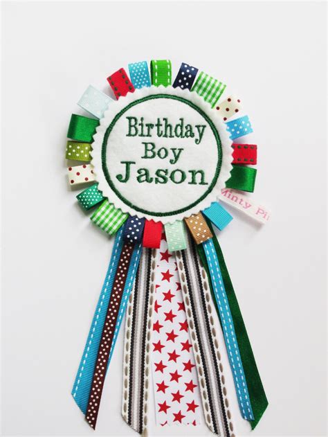 Felt Birthday Badge Rosette In Mixed Coloured Ribbons Etsy Uk