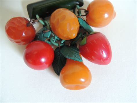 Bakelite Fruit Pin Brooch Dangly Carved C1940s From Whatwasisvintage