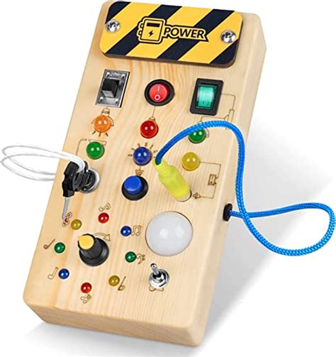 Wooden Busy Board Sensory Toys With 8 Led Light Switches Travel Toys