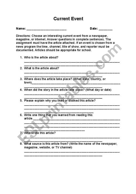 English Worksheets Current Event