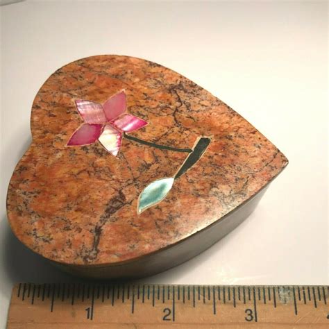 Vintage Marble Stone Heart Trinket Box Mother Of Pearl Inlay Etsy