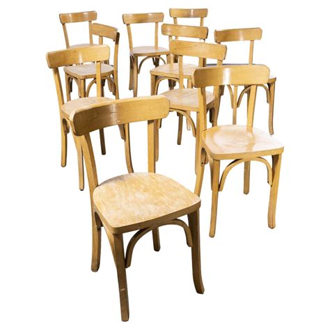 1950s French Baumann Blonde Beech Bentwood Dining Chairs Set Of Ten