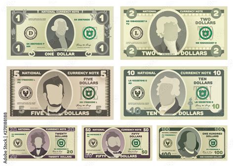 Vector Cartoon Dollar Banknotes Isolated On White Background