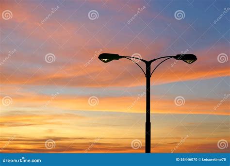 Silhouette Of Streetlight With Beautiful Twilight Stock Photo Image