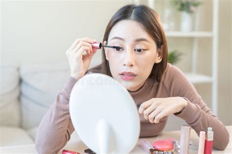 Beauty Blogger Concept Cute Asian Young Woman Girl Make Up Face By