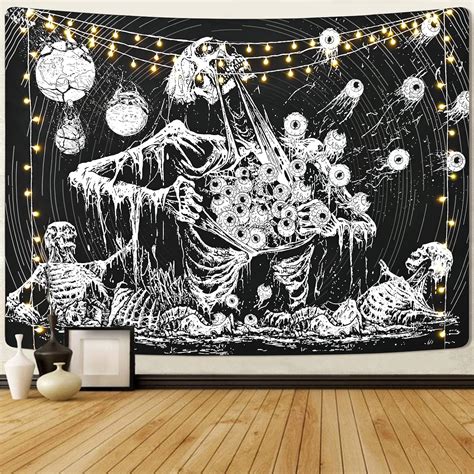 Krelymics Skull Tapestry Mystic Eye Tapestries Skeleton Tapestry Black