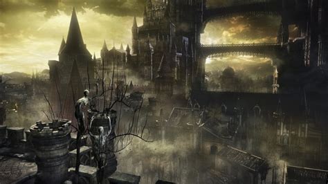 4k Moon Snowing Cityscape Fantasy Art Castle Clouds Dark Souls