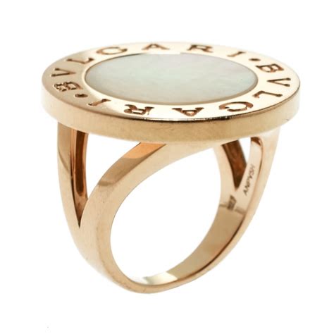 Bvlgari Bvlgari Mother Of Pearl 18k Rose Gold Circular Ring Size 55