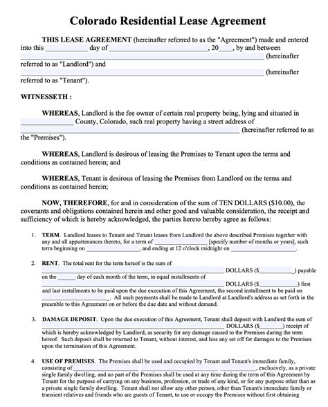 Free Printable Colorado Residential Lease Agreement
