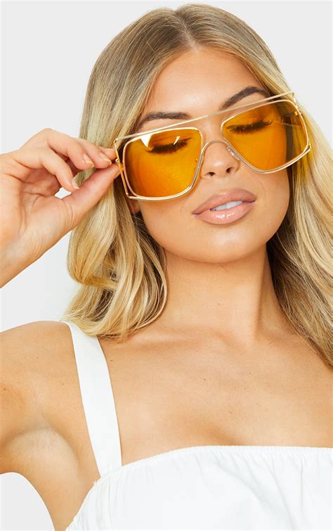 Clear Oversized Square Yellow Lens Sunglasses Prettylittlething Usa