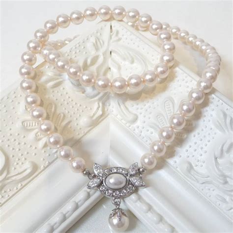 Oval Embellished Pearl Bridal Necklace By Katherine Swaine