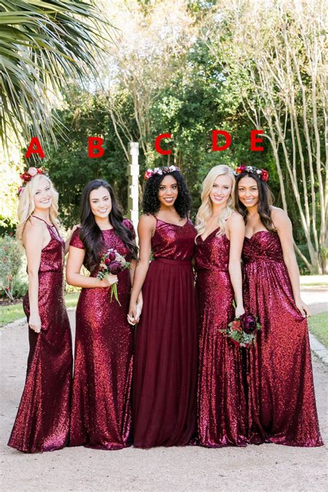 Custom Made Red Sequin Burgundy Mismatched Bridesmaid Dress With