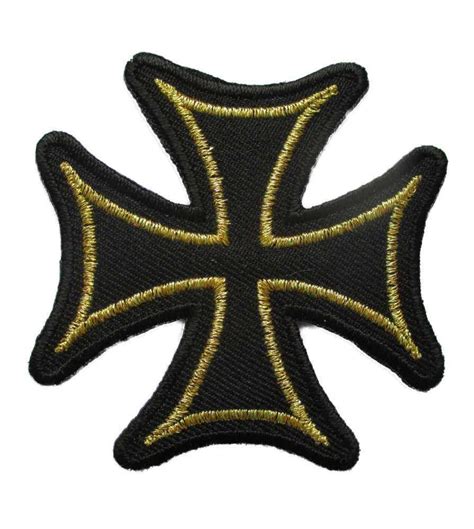 Patch Maltese Cross Black And Gold Crest 6x6 Cm Thermo Adhesive Rockab